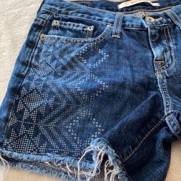 Big Star Shorts Womens 25 Blue Denim Jean Pockets Printed Western Geometric Raw - Picture 8 of 10